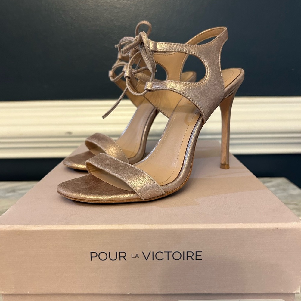 Pour La Victoire Blush Stiletto Heels with Cage Design